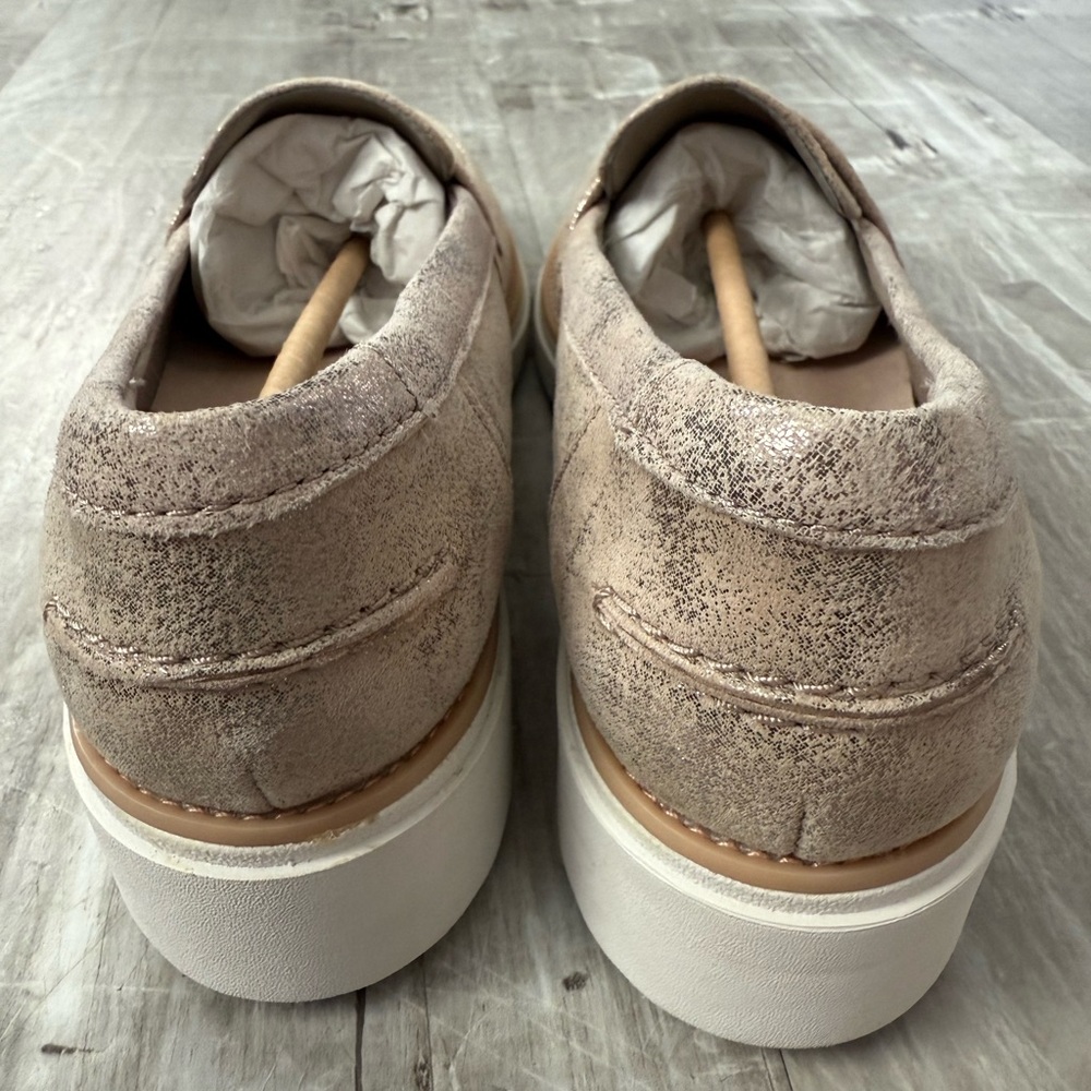 Clarks Metallic Taupe Suede Loafers - Picture 3 of 5
